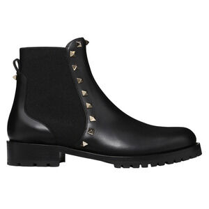 Valentino Rockstud Chelsea 20mm Black Leather Stud Heel Short Ankle Flat Boot 37